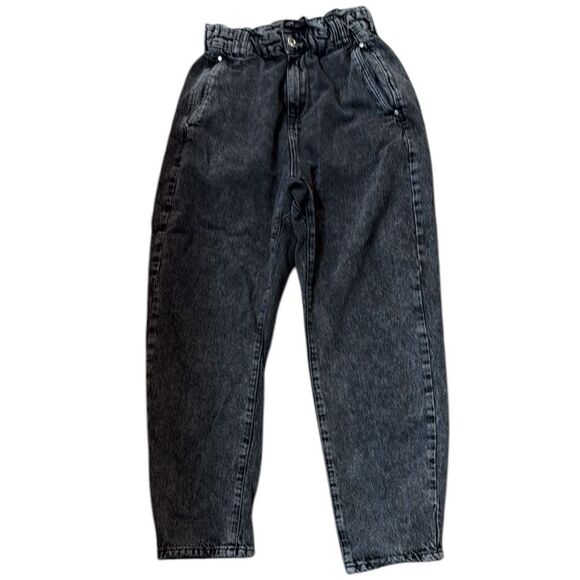 Zara Baggy Paperbag Jeans - Womens Size 4 - Crop High‎ Waisted Black Wash - Picture 1 of 13